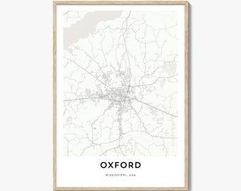 Oxford Mississippi Map Poster Print, Ole Miss Wall Art, Lafayette County Decor, USA City