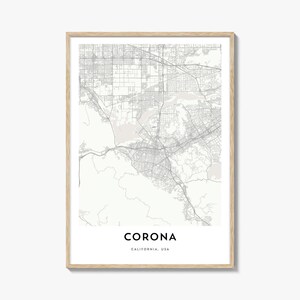 Karte von Corona Print, Corona Karte Geschenk, Corona Poster, Stadt Karte Kunstwerk für Zuhause & im Büro, Kalifornien