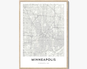 Minneapolis Map Poster Print, Twin Cities Wall Art, Minnesota Decor, USA City Street Artwork