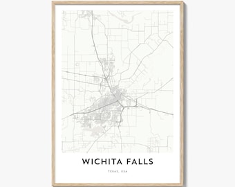 Wichita Falls Map Poster Print, Texas Wall Art, USA Decor, City Street Artwork