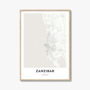 Map of Zanzibar Print, Zanzibar Map Gift, Zanzibar Poster, City Map Artwork for Home & Office, Tanzania