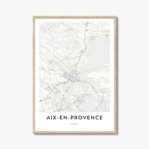 Aix-en-Provence Karte Poster Druck, Provence Wandkunst, Frankreich Dekor, Französische Stadt Straßenkunstwerk