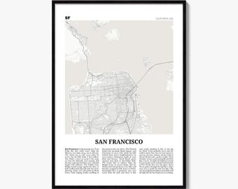 San Francisco Poster, Newspaper Map Print, California Wall Art