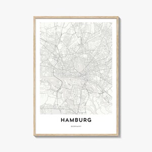 Mapa de Hamburgo Impressão, Mapa de Hamburgo Presente, Cartaz de Hamburgo, Mapa da Cidade Arte para Casa e Escritório, Alemanha