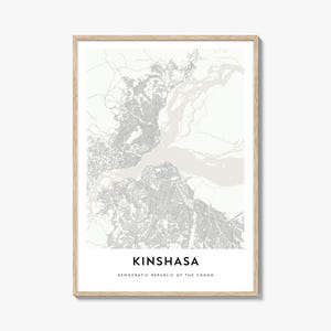 Impression de carte de Kinshasa, cadeau carte de Kinshasa, affiche de Kinshasa, oeuvre d'art de plan de la ville pour la maison et le bureau, République démocratique du Congo