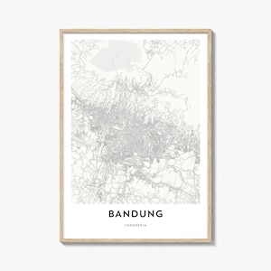 Bandung Indonesien Map Poster Landkarte, Wandbild, West Java Dekor, Südostasien Stadtstraße
