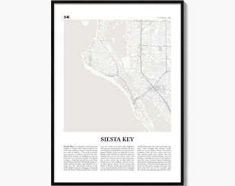 Siesta Key-Karte als Kunstdruck, Zeitungsposter, Wanddekoration für Städtereisen