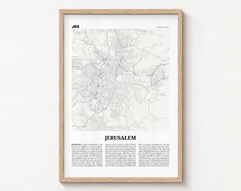 Jerusalem Map Print, Newspaper Poster, City Travel Wall Art Decor