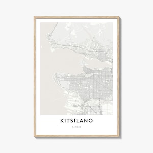 キツラノ地図ポスタープリント、バンクーバーの壁アート、ブリティッシュコロンビアの装飾、カナダの街路アートワーク