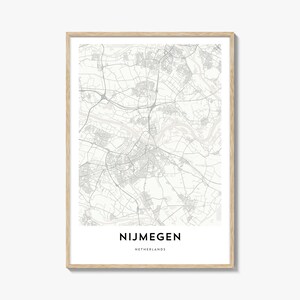 Impression de carte de Nimègue, cadeau carte de Nimègue, affiche de Nimègue, oeuvre d'art de plan de la ville pour la maison et le bureau, Pays-Bas