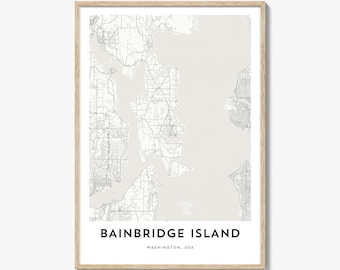 Bainbridge Island Map Poster Print, Washington Wall Art, USA Decor, Puget Sound City Street