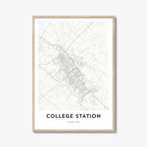 Impression de carte de la gare universitaire, cadeau carte de la gare universitaire, affiche de la gare universitaire, oeuvre d'art de plan de la ville pour la maison et le bureau, Texas