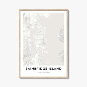Kaart van Bainbridge Island-print, Bainbridge Island-kaartcadeau, Bainbridge Island-poster, kunstwerk stadsplattegrond voor thuis en op kantoor, Washington