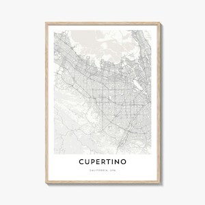 Cupertino Map Poster Print, Silicon Valley Wall Art, California Decor, USA City Street Artwork