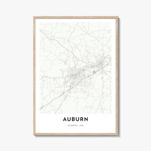 Kaart van Auburn Alabama, kastanjebruin kaartcadeau, kastanjebruine poster, stadsplattegrondkunstwerk voor thuis en op kantoor,