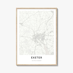 Map of Exeter Print, Exeter Map Gift, Exeter Poster, City Map Artwork for Home & Office, United Kingdom