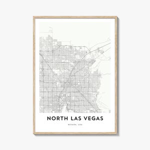 Impression de carte de North Las Vegas, cadeau de carte de North Las Vegas, affiche de North Las Vegas, oeuvre d'art de carte de la ville pour la maison et le bureau, Nevada