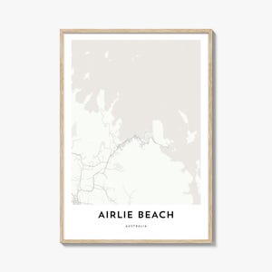Impression de carte d'Airlie Beach, cadeau de carte d'Airlie Beach, affiche d'Airlie Beach, oeuvre d'art de plan de la ville pour la maison et le bureau, Australie
