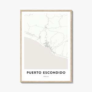 Impression de carte de Puerto Escondido, cadeau de carte de Puerto Escondido, affiche de Puerto Escondido, oeuvre d'art de plan de la ville pour la maison et le bureau, Mexique