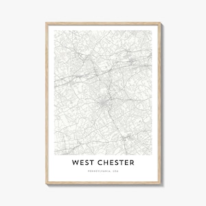 Impression de carte de West Chester : oeuvre d&#39;art de carte de la ville de Pennsylvanie