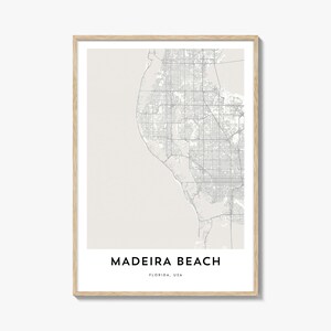 Impression de carte de la plage de Madère, cadeau carte de la plage de Madère, affiche de la plage de Madère, oeuvre d'art de plan de la ville pour la maison et le bureau, Floride