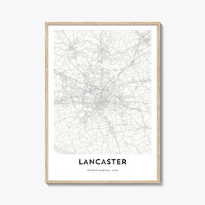 Map of Lancaster Pennsylvania Print, Lancaster Map Gift, Lancaster Poster, City Map Artwork for Home & Office,