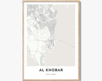 Impresión del mapa de Al Khobar, regalo del mapa de Al Khobar, póster de Al Khobar, obra de arte del mapa de la ciudad para el hogar y la oficina, Arabia Saudita
