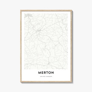 Karte von Merton Print, Merton Karte Geschenk, Merton Poster, Stadt Karte Kunstwerk für Zuhause & für das Büro
