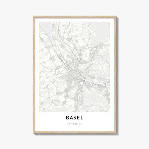 Impression d'affiche de carte de Bâle, art mural Suisse, décoration suisse, oeuvre d'art de rue de la ville de Bâle