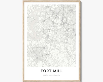 Póster con mapa de Fort Mill, arte mural de Carolina del Sur, decoración de EE. UU., ciudad del condado de York