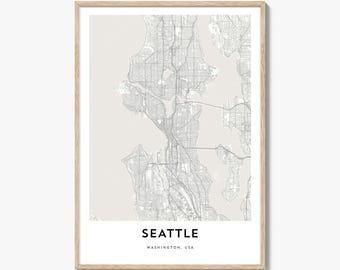 Map of Seattle Print, Seattle Map Gift, Seattle Poster, City Map Artwork for Home & Office, Washington