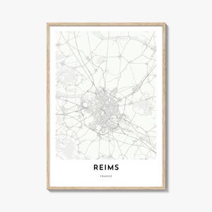 Map of Reims Print, Reims Map Gift, Reims Poster, City Map Artwork for Home & Office, France