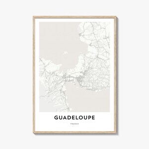 Impression de carte de la Guadeloupe, cadeau carte de la Guadeloupe, affiche de la Guadeloupe, oeuvre d'art de plan de la ville pour la maison et le bureau, France