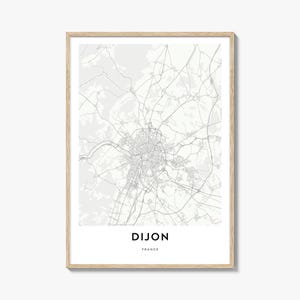 Impression de carte de Dijon, cadeau carte de Dijon, affiche de Dijon, oeuvre d'art de plan de la ville pour la maison et le bureau, France