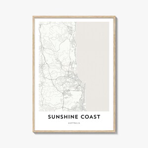 Mapa da impressão da Sunshine Coast, presente de mapa da Sunshine Coast, pôster da Sunshine Coast, arte de mapa da cidade para casa e escritório, Austrália