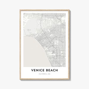Impression de carte de Venice Beach, cadeau de carte de Venice Beach, affiche de Venice Beach, oeuvre d'art de plan de la ville pour la maison et le bureau, Californie