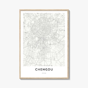 Póster con mapa de Chengdu, arte mural de Sichuan, decoración de China, obra de arte callejero de Panda City