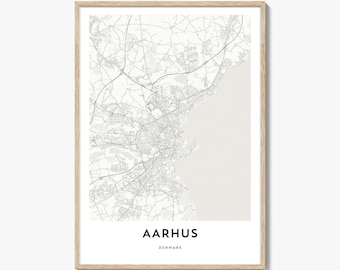 Aarhus Map Poster Print, Denmark Wall Art, Jutland Decor, Scandinavian City Street Artwork