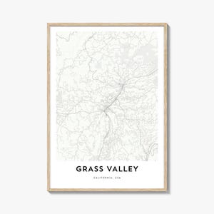 Impressão do mapa de Grass Valley: Arte do mapa da cidade da Califórnia