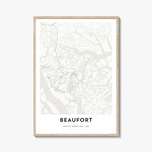 Map of Beaufort Print, Beaufort Map Gift, Beaufort Poster, City Map Artwork for Home & Office, South Carolina