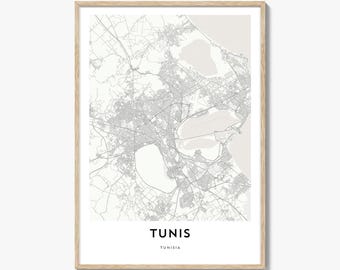 Map of Tunis Print, Tunis Map Gift, Tunis Poster, City Map Artwork for Home & Office, Tunisia