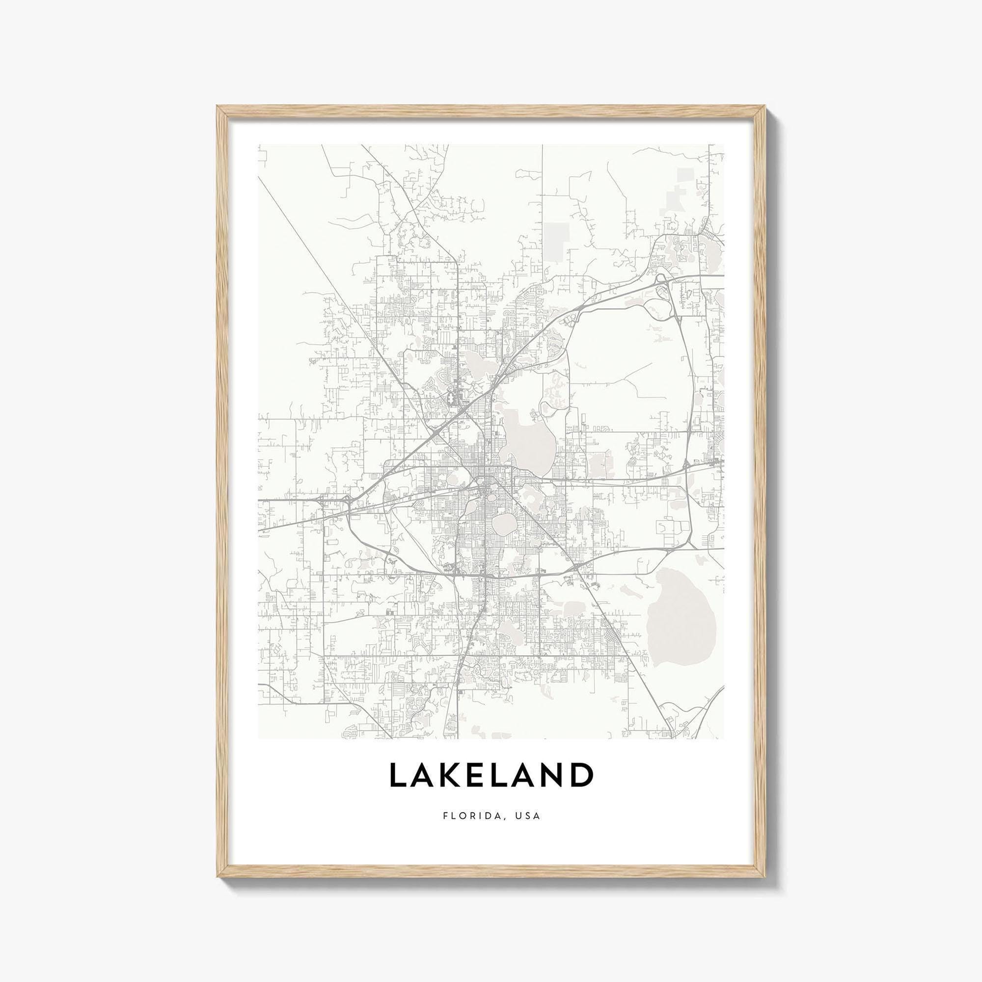 Map of Lakeland Print, Lakeland Map Gift, Lakeland Poster, City Map Artwork for Home & Office, Florida