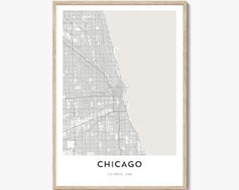 Chicago Map Poster Print, Windy City Wall Art, Illinois Decor, USA City Street Artwork