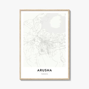 Arusha Map Poster Print, Tanzania Wall Art, Serengeti Decor, East Africa City Street Artwork