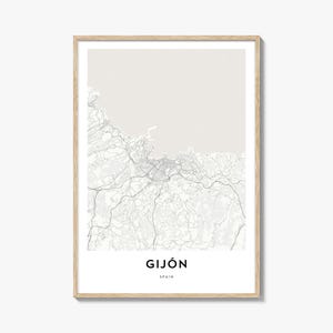 Impression de carte de Gijón, cadeau carte de Gijón, affiche de Gijón, oeuvre d'art de plan de la ville pour la maison et le bureau, Espagne