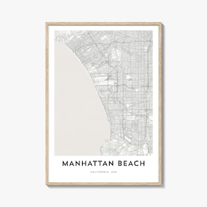 Impression de carte de Manhattan Beach, cadeau carte de Manhattan Beach, affiche de Manhattan Beach, oeuvre d'art de carte de la ville pour la maison et le bureau, Californie