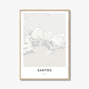 Impresión del mapa de Santos, regalo del mapa de Santos, póster de Santos, obra de arte del mapa de la ciudad para el hogar y la oficina, Brasil