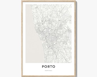 Porto Map Poster Print, Portugal Wall Art, Douro River Decor, Invicta City Street Artwork