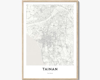 Tainan Map Poster Print, Taiwan Wall Art, Formosa Decor, East Asia City Street Artwork