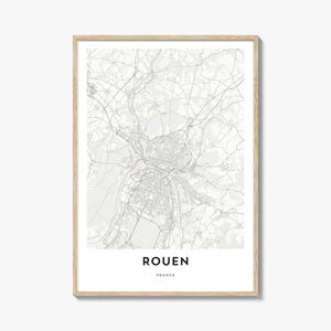 Impresión de mapa de Rouen, regalo de mapa de Rouen, póster de Rouen, obra de arte de mapa de la ciudad para el hogar y la oficina, Francia